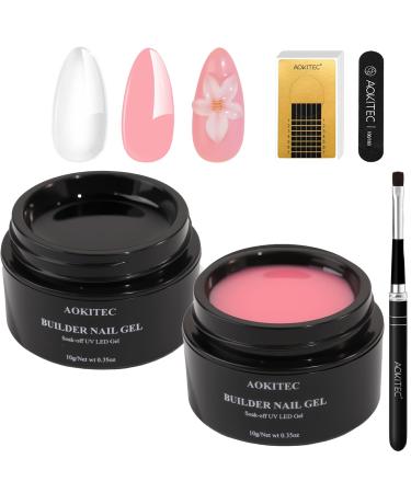 Aokitec Aokitec Builder Hard Gel Kit Clear Non-Stick Hand Gel with 100 Nail Forms and Brushes for Extensions and Engraving Designs LED and UV Nail Repair and Manicures