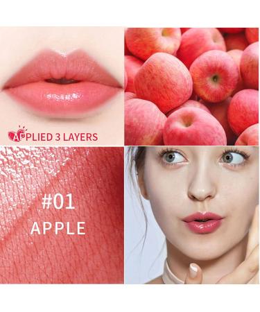 2 Colors Lip Tint Stain for Cheek & Lip | Long Lasting Glossy Korean Mini Liquid Lipstick - #01 APPLE & #03 WATERMELON - Buy Online on GoSupps.com