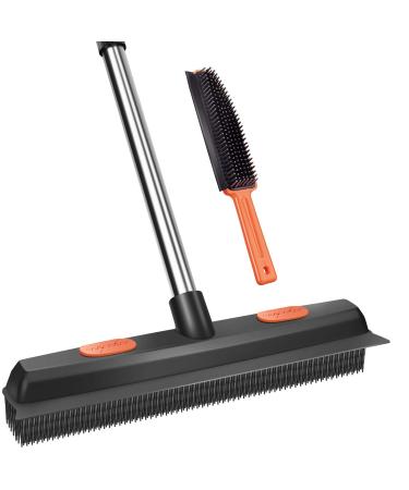 Conliwell Rubber Broom Carpet Rake for Pet Hair Remover, Fur Remover Broom with Squeegee, Portable Detailing Lint Remover Brush, Pet Hair Removal Tool for Fluff Carpet, Hardwood Floor, Tile, Window Broom and Brush