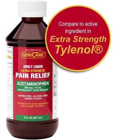 GeriCare Extra Strength Acetaminophen 500 mg Adult Liquid Pain Relief Fever Reducer 8 FL OZ (Pack of 1) - Buy Online on GoSupps.com