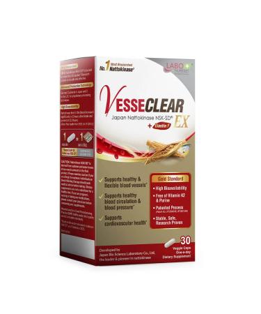 LABO Nutrition VesseCLEAR EX: Nattokinase NSK-SD+Elastin F for Clean & Flexible Blood Vessel. Japan's Most Clinically Studied, Functional Dose, For Cardiovascular, Blood Pressure & Circulation Support 1