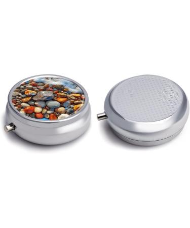 Travel Pill Box | 3 Compartment Portable Medicine Organizer | Beach Stones Design for Purse & Pocket - Ideal for Traveling - Buy Online on GoSupps.com