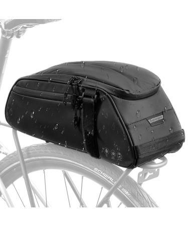 WOTOW Bike Reflective Rear Rack Bag, Water Resistant Bicycle Saddle Panniers, 8L Capacity Trunk Storage Bag, Cycling Back Seat Cargo Carrier Pouch with Shoulder Strap Travel Black