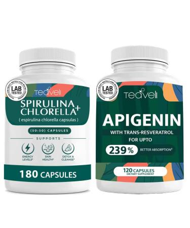 Teaveli Spirulina Chlorella Capsules & Apigenin Supplement