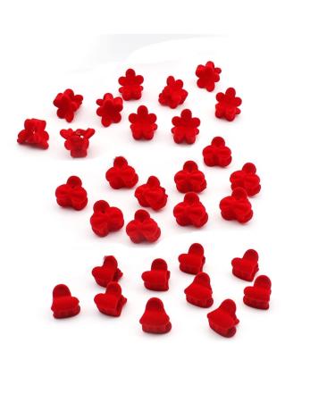 30pcs Red Velvet Mini Hair Claw Clips Flower Heart Bow Hair Bangs Pin Small Hair Clips Clamps Non Slip Tiny Plastic Jaw Clips For Girls and Women