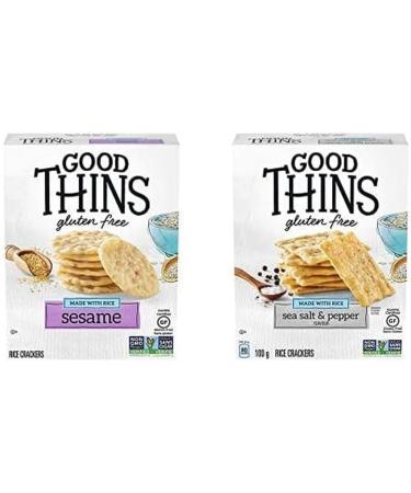 GOOD THINS Rice Sesame Gluten Free Crackers 100 g with Rice Sea Salt & Pepper Gluten Free Crackers 100 g (Pack of 1)