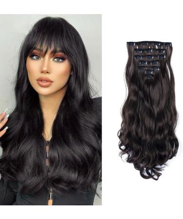 FDEETY Clip in Hair Extensions 22 Inch Set Curly Wave Long Hair Extension Clip ins Wavy Hair Extensions for Women Synthetic Clip on Extension (Dark Brown) - Buy Online on GoSupps.com