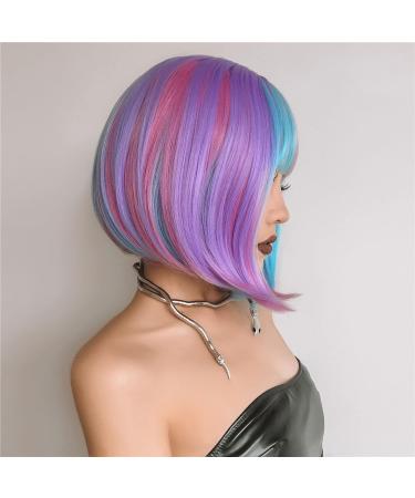 Pretfy Short Bob Rainbow Wig 12 - Colourful Bob Wig with Bangs for Women - Heat Resistant Synthetic - Perfect for Cosplay, Parties & Daily Use - Buy Online on GoSupps.com