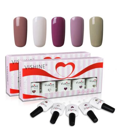 Vishine Soak Off UV LED Gel Nail Polish Multicolor Varnish Gift Set Of 5pcs X 10ml for Nail Art TX021