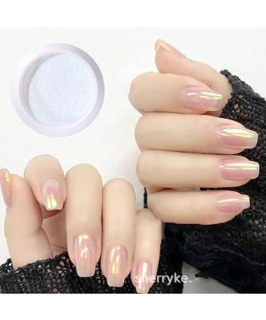 White Pearl Chrome Nail Powder - Iridescent Mirror Effect Aurora Metallic Holographic Pigment for DIY Manicure Nails - Buy Online on GoSupps.com