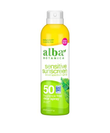 Alba Botanica Sensitive Sunscreen Spray, SPF 50, Fragrance Free, 6 Oz Sensitive Fragrance Free (SPF 50)