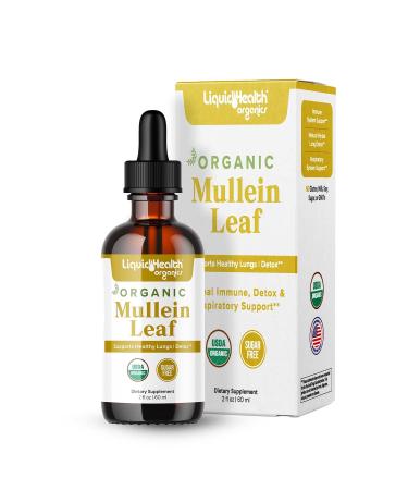 LIQUIDHEALTH USDA Organic Mullein Leaf Extract Drops for Lungs - Herbal Cleansing Drops for Smokers, Immune Support, Respiratory Health - 1000mg, 60-Day Supply, Sugar-Free, Made in USA (2 fl oz) 2 Fl Oz (Pack of 1)