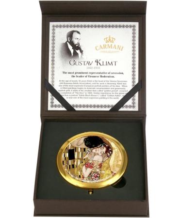 Carmani Gold Plated Bronze pocket compact travel Mirror decorated with Klimt 'The Kiss' painting - Buy Online on GoSupps.com
