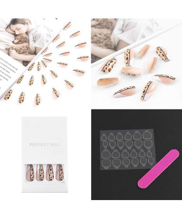 Sethexy Long Leopard Ballerina Nails - 24 Shiny Acrylic French Nude Pink Coffin False Fingernails for Women & Girls - Buy Online on GoSupps.com