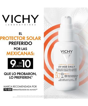 Vichy Capital Soleil UV-Age Daily Anti-Aging Sun Fluid SPF50+ Anti-Wrinkle and Anti-Dark Spot Effect Enriched with Niacinamide Probiotics Peptides and Vichy Volcanic Water 80 ml - Buy Online on GoSupps.com