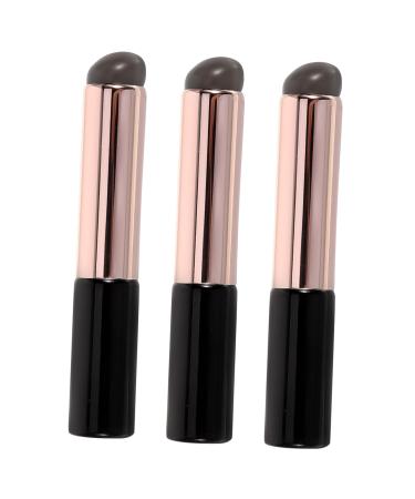 Angoily 3 pcs round head lip makeup lipstick brush applicator lips silicone makeup brush imitation wood handle lip scrub brush lipstick portable applicator Makeup Tools