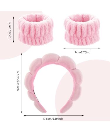 Puffy Makeup Headband - Spa Headbands Wristband Sets for Women Sponge & Terry Towel Cloth Fabric Cute Skincare Headband for Face Washing (Pink) - Buy Online on GoSupps.com