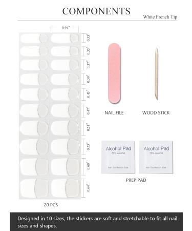 Buy Semi Cured Gel Nail Strips - 20 PCS White Tip Clear Base | UV Required Salon Quality Gel Nail Wraps Easy to Use - Buy Online on GoSupps.com