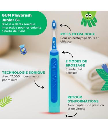 GUM Playbrush Junior 6+ Electric Toothbrush | Interactive Play App | 2 Blow Dry Modes | Extra Soft Bristles | 8 Weeks Battery - Buy Online on GoSupps.com