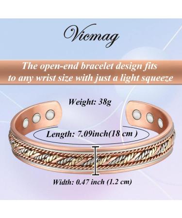 Vicmag Copper Bracelet for Men & Women - Magnetic Therapy 99.9% Pure Copper Adjustable Size Gift Box Included - Woven Three-Color Design - Buy Online on GoSupps.com