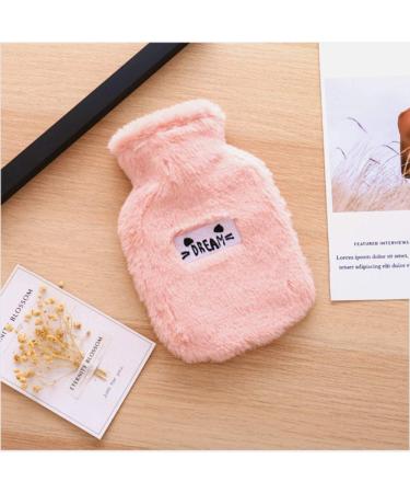 Heat bottle with cover heat bottle children fluffy hot water bottle ko Small rubber hot water bottle 0.5 liters with soft cover mini hot water bottle for children and adults (pink)