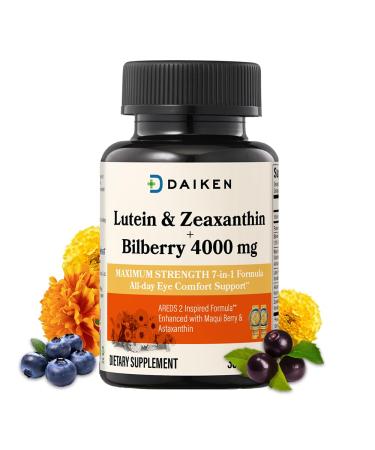 DAIKEN Lutein and Zeaxanthin Supplements AREDS 2 Inspired Formula with Astaxanthin Maqui Berry Bilberry Flaxseed Oil & Vitamin E 30 Softgels NEW 30 Count (Pack of 1)