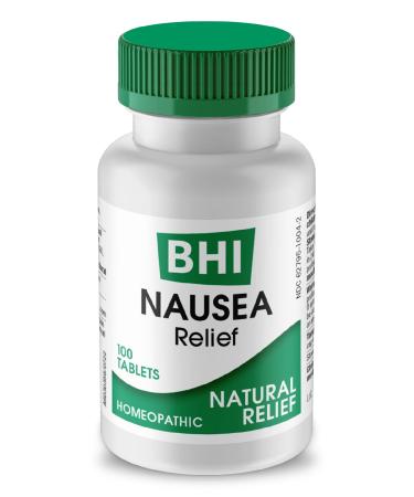BHI Nausea Natural Relief 7 Multi-Symptom Homeopathic Active Ingredients Help Relieve Nausea Vomiting Bloating & Indigestion Non-Drowsy Remedy Soothes Discomfort for Women & Men - 100 Tablets