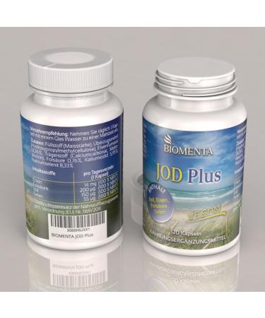 BIOMENTA Iodine Plus - 120 High-Dose Vegan Capsules with Selenium Folic Acid & Iron - Premium Quality for Optimal Health - Buy Online on GoSupps.com