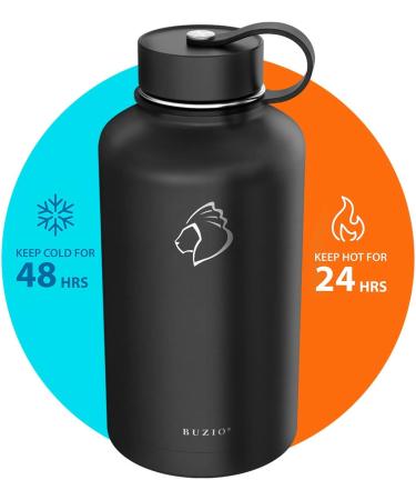 BUZIO Vacuum Insulated Stainless Steel Water Bottle 64oz (Cold for 48 Hrs/Hot for 24 Hrs) BPA Free Double Wall Travel Mug/Flask for Outdoor Sports Hiking  Cycling  Camping  Running 64 oz Black - Buy Online on GoSupps.com