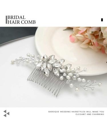 Catery Crystal Bride Wedding Hair Comb | Silver Bridal Hair Piece with Pearl Clips for Women & Girls - Buy Online on GoSupps.com