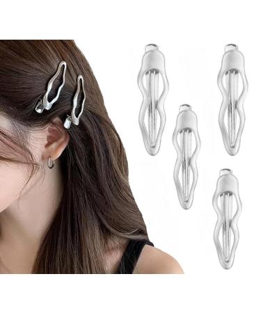 4Pcs Wave Hair Clips Silver Metal Side Hair Clips - Women's Shaped Bangs Clips Duckbill Hair Accessories for Women Girls Headdress Accessories