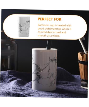 Ohphcall Mundish Cup Teaspoon Holder | Practical Bathroom Toothbrush & Mouthwash Holder | Ceramic Marble Design - Buy Online on GoSupps.com