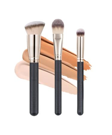 Makeup Brushes, Raffaello 3Pcs Foundation Brushes for Liquid Makeup, Professional Kabuki Foundation Brushes Set for Blending Liquid Cream Flawless Powder Cosmetics Buffing Stippling Concealer Black-3pcs