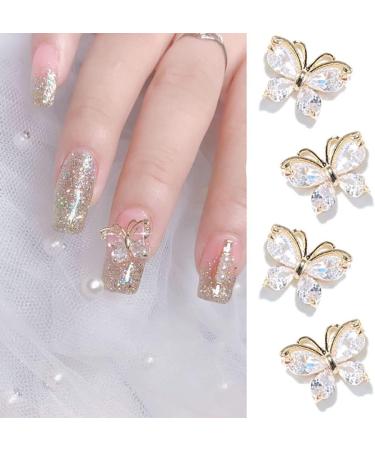 Dornail 5pcs Shiny Zircon 3D Butterfly Nail Charms - Gold Alloy Rhinestone Nail Art Decorations - Buy Online on GoSupps.com