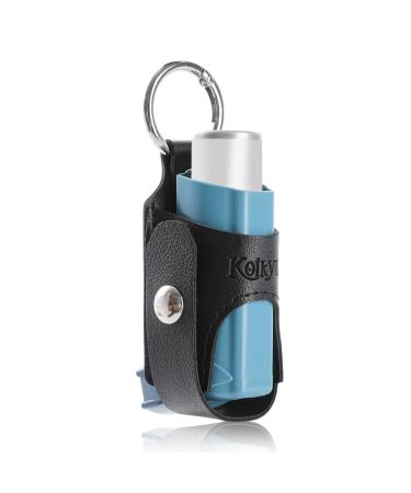 Koikyu Asthma Inhaler Holder Carrying Holder PU Leather Travel Holder Inhaler Holder for L-Shaped Inhaler, Inhaler Not Included (Black)