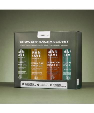 ManCave Men's Ultra-Premium Shower Gel Gift Set - 4 x 500ml Natural Sulphate-Free Cleansers in Wild Mint, Lemon & Oak, Cedarwood, and Sea Salt Fragrances - Vegan-Friendly - Buy Online on GoSupps.com