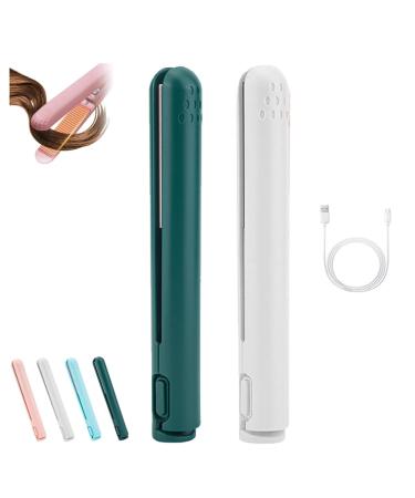 Mini Dual-Purpose Curling Iron Ceramic Mini Hair Curler Portable Mini Curling Iron Travel USB Rechargeable Curling Wand Mini Dual-Purpose Curling Iron for Short Hair (Green+White)