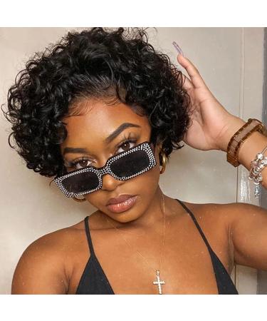 Pixie Cut Lace Front Wigs Human Hair 13x1 Short Curly Human Hair Wigs Brazilian Virgin Pixie Cut wig Pre Plucked 180% Density for Black Women (6 Inch) 6 Inch(Pack of 1) 1B