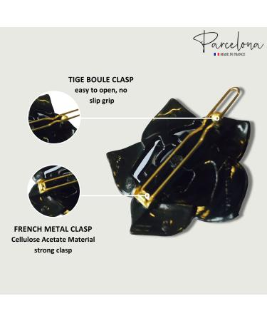 Parcelona French Flower Small Celluloid Acetate Barrettes Set of 2 - Fine Hair Women Hair Accessories - Made in France (Tortoise Shell/Black) - Buy Online on GoSupps.com
