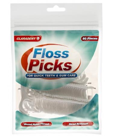 claradent 80 Floss Picks Waxed Nylon Thread Shred Resistant Dental Flosser 80 Count (Pack of 1)
