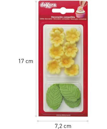 Dekora - Box of 8 Yellow Sugar Flowers and 5 Green Leaves - Edible Cake Toppers - Sugar Cake Decoration for Birthday Cakes - Buy Online on GoSupps.com