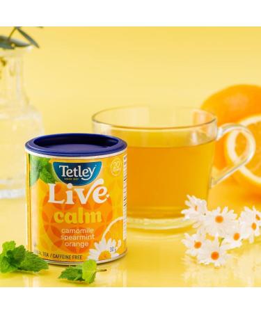 Tetley Live Calm Herbal Tea - 20 Tea Bags 30 Grams Naturally Caffeine Free Camomile Spearmint & Orange - Buy Online on GoSupps.com
