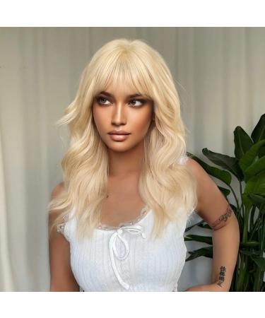 Allbell Long Wavy Blonde Wig for Women with Bangs - Heat Resistant Synthetic Hair Replacement - Buy Online on GoSupps.com