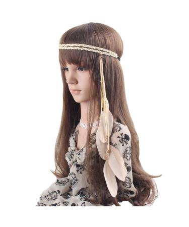 Feather Headband Hippie Indian Boho Hair Bands Tassel Bohemian Halloween Hair Hoop Women Ladies Crown Hairband Party Decoration Headdress Cosplay Costume Headwear Headpiece Hair Accessories Beige Beige Tone