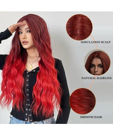 Esmee Ombre Red Long Wavy Synthetic Wig - 28 Inches | Heat Resistant for Daily & Cosplay Use - Buy Online on GoSupps.com