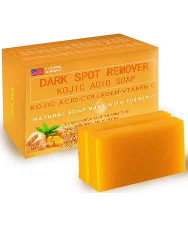 Kojic-Acid-Soap 2Pack Turmeric Soap for Dark spots with Vitamin C Vitamin E Retinol Collagen Turmeric - Original Olive Oil Hyaluronic Acid for Reduces Dark Spots