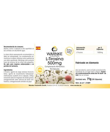 L-Tyrosine - 90 capsules - animated acid | Warnke Vitalstoffe - Quality from German pharmacies - Buy Online on GoSupps.com