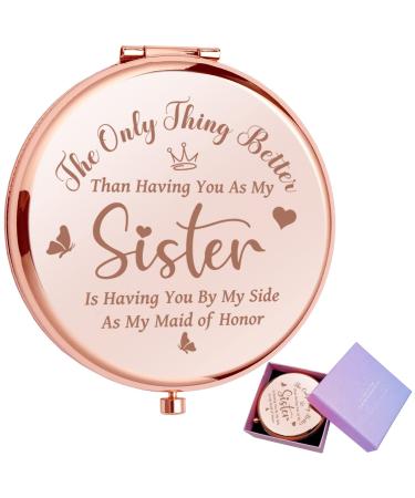 JCHCAMRY Travel Pocket Cosmetic Engraved Compact Makeup Mirror with Gift Box Bridesmaid Gift for Sister Wedding Gift Best Friend Friendship Gifts Bridal Gift for Engagement Gift(Rose Gold)