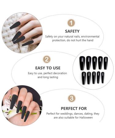 FRCOLOR 200PCs Long False Nails with Storage Box - Full Cover Black Fake Nails for Women & Nail Studios - Buy Online on GoSupps.com