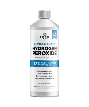 Hydrogen Peroxide 12% Solution by Solace Labs | Household Cleaner | Food Grade | Topical | All Purpose Natural Cleaner Concentrate | 16 oz (473mL) 473 ml (Pack of 1)